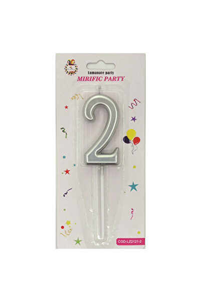 Mirific Party Silver cake candle, 7 cm, number 2