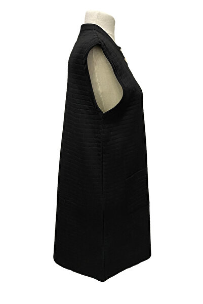 Giyinen Mağazaları Elisa Front Buttoned Double Pocket Quilted Combed Cotton Medium Length Vest