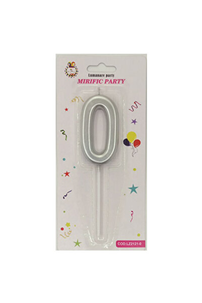 Mirific Party Lumânare argintie pentru tort, 7 cm, cifră 0