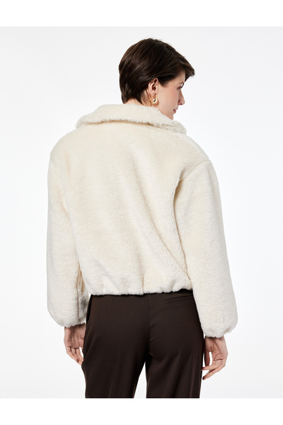 Koton Long Sleeve Pocket Zipper Crop Plush Bomber Jacket