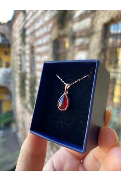 By Atölye Doğal Akik Taşlı Damla Gümüş Kolye