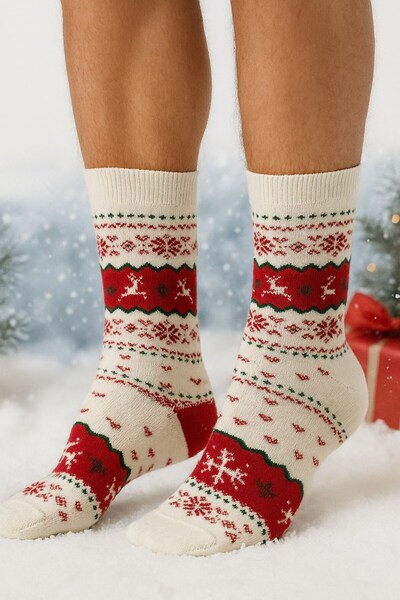 Plus Scorpion Men's Christmas Socks – Cotton, Patterned, Warm, Christmas Themed, Size 40-45