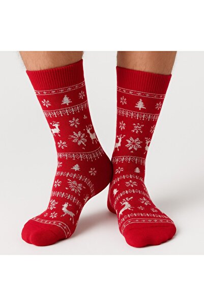 Plus Scorpion Erkek Yılbaşı Soket Çorap – Pamuklu, Desenli, Sıcak Tutan Noel Temalı 40-45 Numara