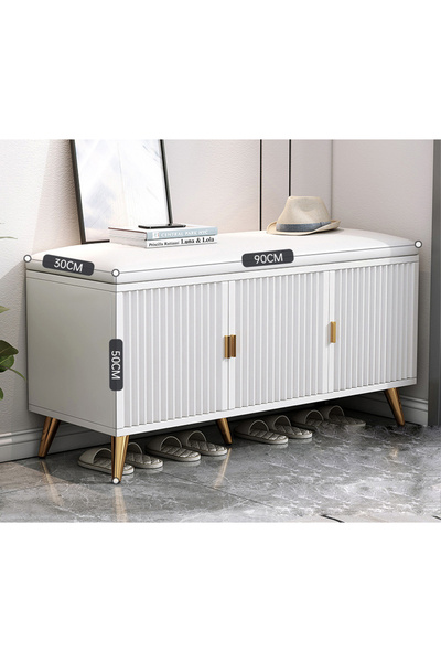 KEKE Modern Shoe Storage Bench and Entryway Shoe Organizer Storage with Leather Comfort Seat 90 cm