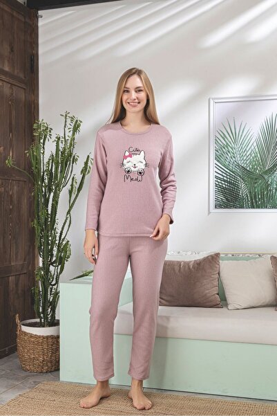 ELİTOL Cute Meow Dusty Rose Women's Pajama Set