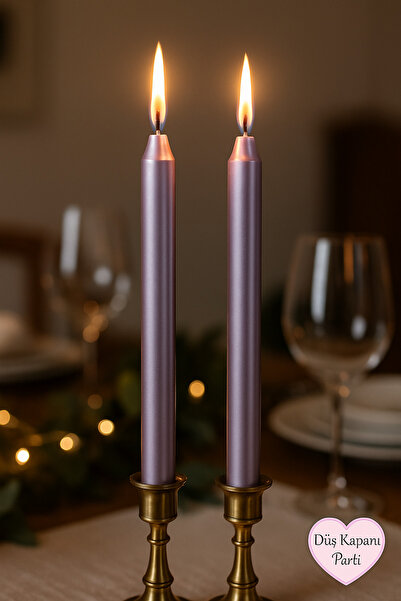 düskapanıparti Romantik Dekorasyon Mum Seti – Parlak Metalik Şamdan Mumları (...