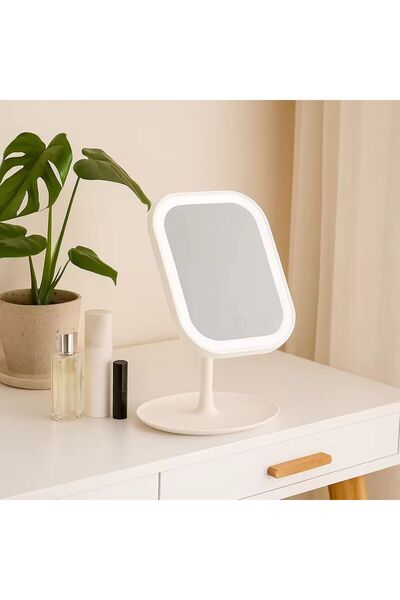 Noor Modern LED-lit mirror with a base, touch-operated, white color, 14*19*30