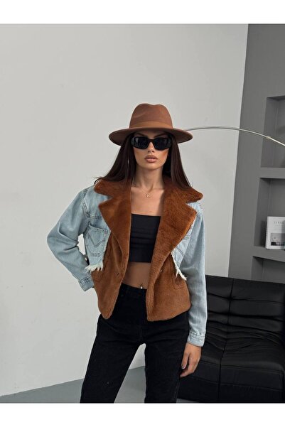 ONE WEAR Kadın Denim Detay Kürk Ceket