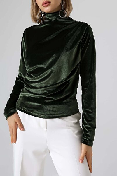 Sabr Kadife Balıkçı Yaka Büzgü Detaylı Bluz – Şık & Zarif