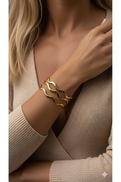 İNN JEWELLERY Çelik Ajda Bilezik Bileklik Kararmaz 6.5 mm Antialerjik Zikzak Figürlü (2 Yıl İthalatçı Garantili)