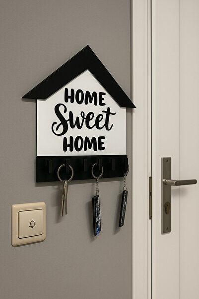 karbonsoft Home Sweet Home Written Mdf Keychain Hanger Decorative Wall Ornament with Double-Sided Tape and Screw Attachment
