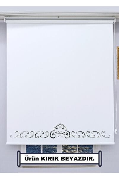 ESDEH DEKORATİF ÇITA Detaylı LAZER STOR Perde (KIRIK BEYAZ) - KALIN Stor Kumaşı - 20 CM Lazer Yüksekliği