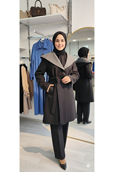 Hanım Zade Butik Kuşaklı Astarlı kaşe kaban