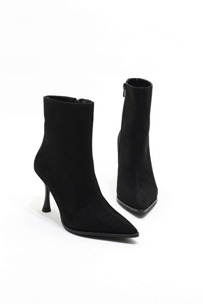 lizel LZ056 SÜET SİYAH RENK TOPUKLU FERMUARLI KADIN BOT