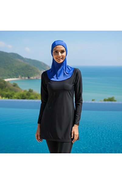 Lio20 Women's Hijab Headscarf Stretch Fabric Sports Cap – Ninja Cap with Neck Collar - Sea Pool - Cobalt Blue