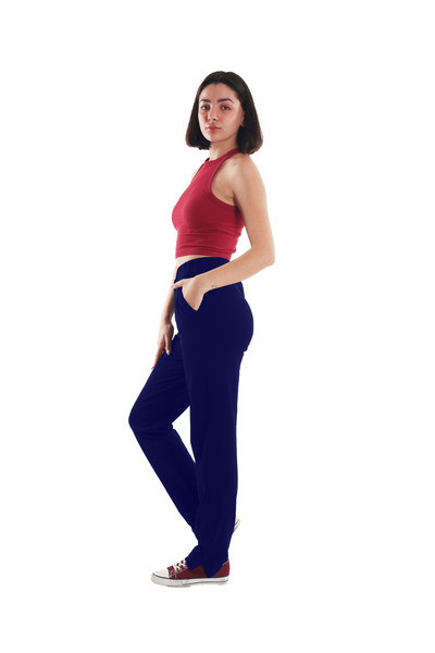 ASN concept Women's Navy Blue High Waist Trousers (with Plus Size Option)