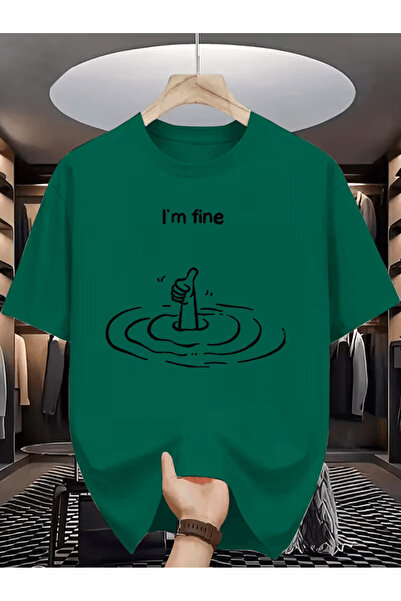 ALEYZA MODA Men's I'M Fine Written Humor Printed T-Shirt
