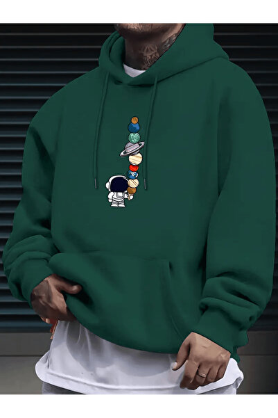 ALEYZA MODA هودي رائد الفضاء والكوكب مطبوع بغطاء رأس للرجال