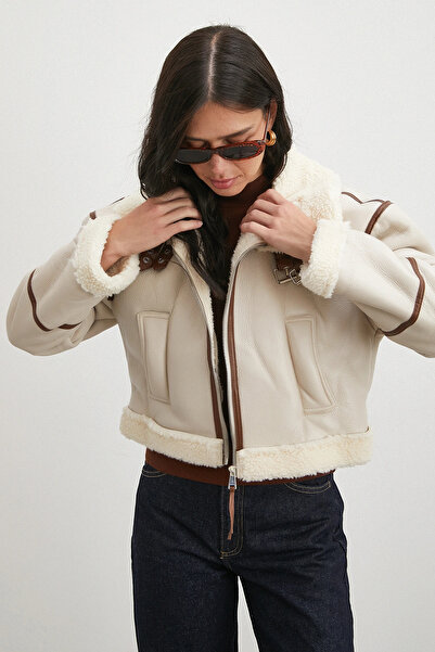 Never more Piped Detail Lamine Jacket Beige
