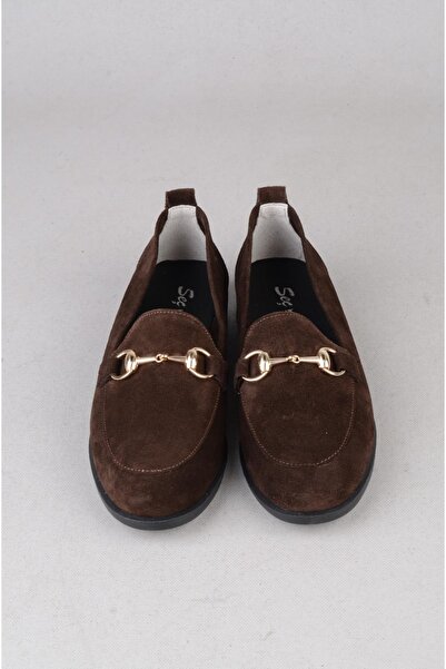 SEÇ KUNDURA Seç 2505 genuine leather buckle women's flat shoe brown suede