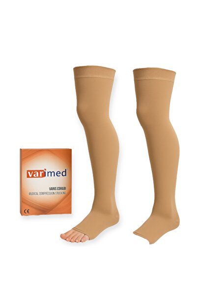 Varimed Çorabı Diz Üstü Ucu Açık Bej (Ten) Rengi – 2’li Paket