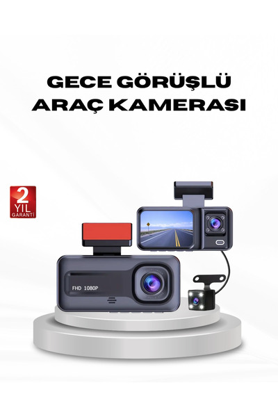 Clevora Full HD Üç Kameralı Araç Kamerası G-Sensörlü ve Gece Görüşlü