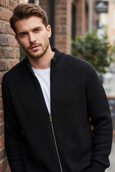 Oksit Loken Full Zip Mock Neck Thick Men's Cardigan