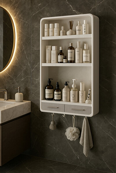 hemlife Yapışkanlı Modüler 3 Katlı 2 Çekmeceli Düzenleyici Organizer Askılıklı&Çekmeceli Banyo Mutfak Rafı