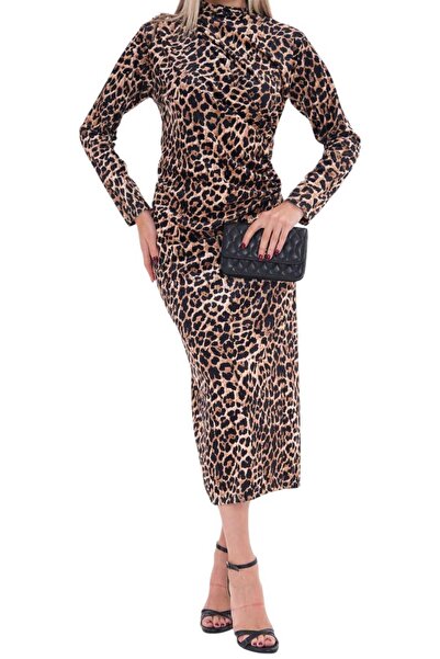 Sabr فستان ديجيتال فيلفيت هاف فاشر فستان بتجاعيد مجمّعة ميدي – فستان أنيق منقوش