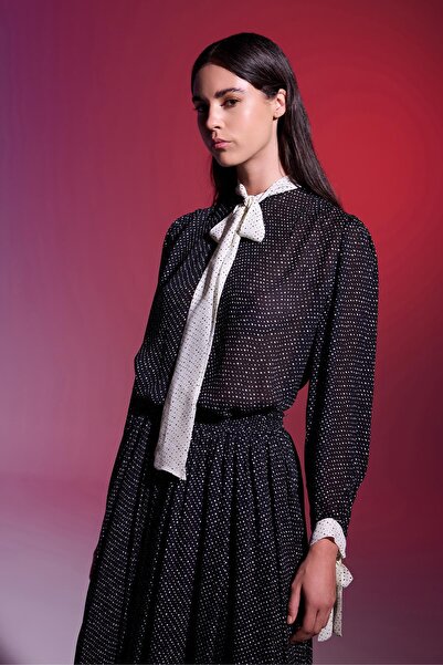 Jus De Pommes SİYAH BEYAZ PUANTİYELİ KADIN GÖMLEK ETEK TAKIM