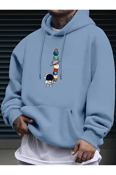 ALEYZA MODA هودي رائد الفضاء والكوكب مطبوع بغطاء رأس للرجال