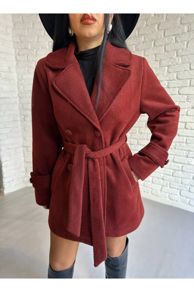 moneta boutique Women's Cashmere Textured Lined Cashmere Coat