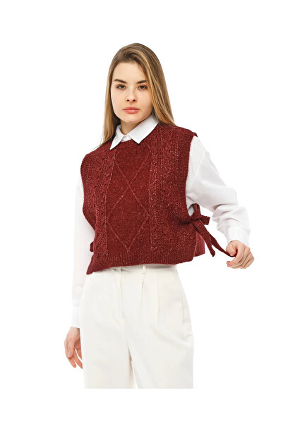 Kırçiçek Women's Hair Braid Slit Short Sweater