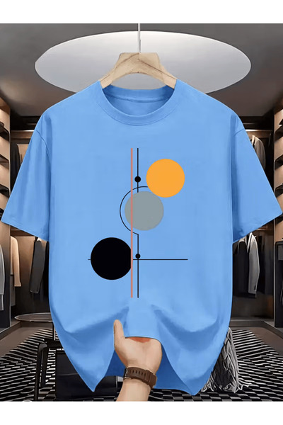 ALEYZA MODA Men's Geometric Circle Printed Oversized T-Shirt