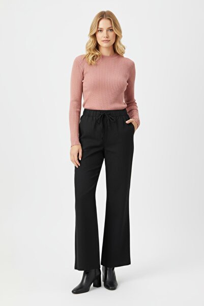 Rays 3457 Elastic Waist Flared Pants Black