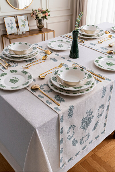 RUBİ PORSELEN Vintage Flowers Green 48 Parça 12 Kişilik Porselen Yemek Takımı – Çiçek Desenli