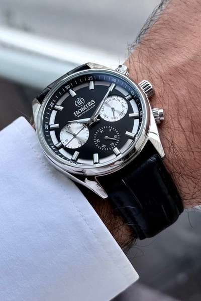 Homies Men's Wristwatch with Calendar and Warranty Black Leather Cord Bracelet Gift Hmnd8C3