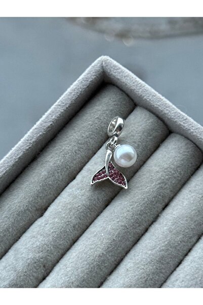 asaf تعليقة ذيل الحوت المرصعة باللؤلؤ والأحجار الوردية | اكسسوار أسف