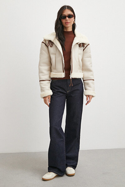 Never more Piped Detail Lamine Jacket Beige