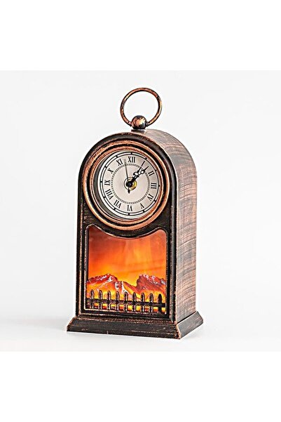 EUROLAMP LED Fireplace Clock H27 cm vintage copper finish