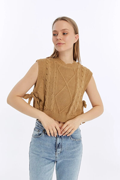 Kırçiçek Women's Hair Braid Slit Short Sweater