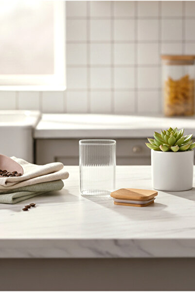 FH finehome Neta Bamboo Lid Glass Jar 6X8Cm