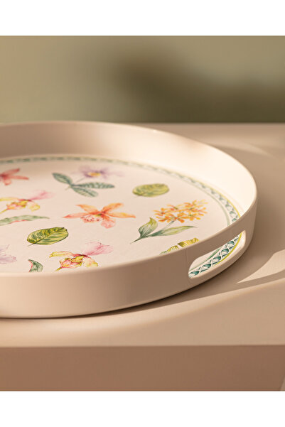 Madame Coco Botanik Yuvarlak Tepsi Çay Kahve Servis