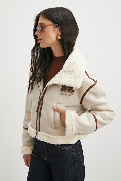 Never more Piped Detail Lamine Jacket Beige