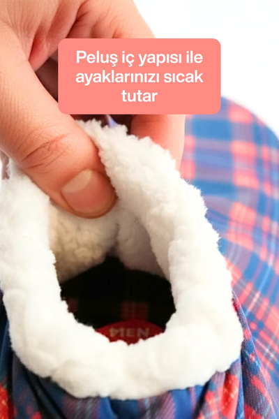 Bonas Erkek Ev Panduf, İçi Kışlık Peluş Sıcak Tutan, ABS Kaydırmaz Tabanlı Ev İçi Ayakkabısı Ekose Desen