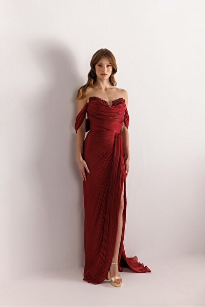 Kenzel Straplez Pliseli Abiye Elbise