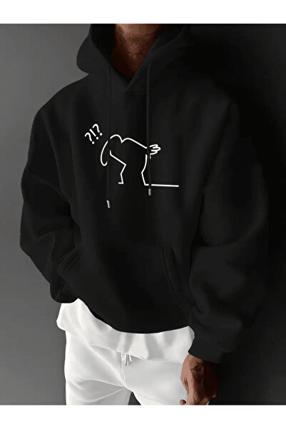 ALEYZA MODA Men's Confused Figure Printed Hooded Hoodie