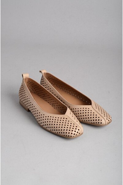 SEÇ KUNDURA Select B103 Genuine Leather Women's Flat Shoes Beige