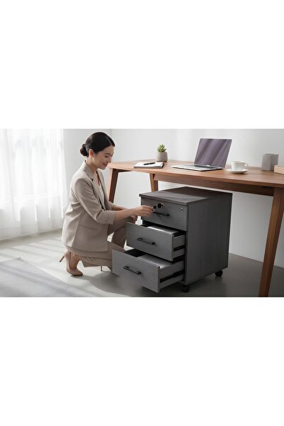 ModernEvveOfis Üç Çekmeceli Keson - Antrasit Meşe