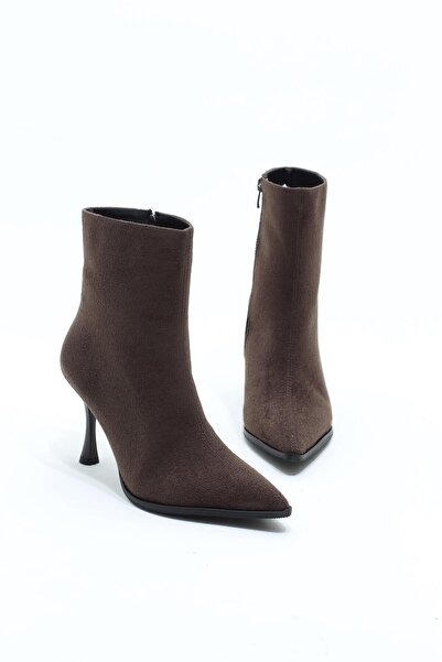 lizel LZ056 SÜET KAHVE RENK TOPUKLU FERMUARLI KADIN BOT